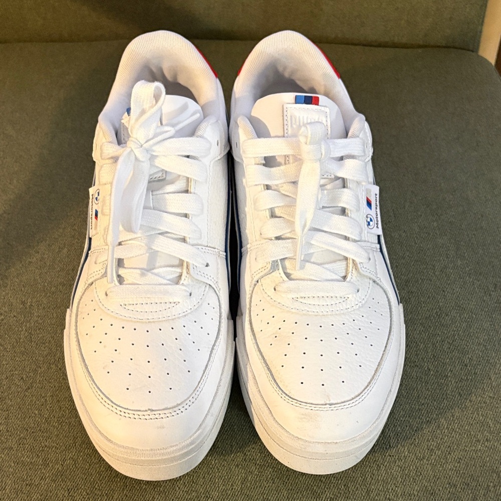 Puma White Low-Top Sneakers with Red & Blue Accents